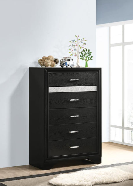 Miranda Black and Rhinestone 5-Drawer Chest by Coaster at Eve Furniture