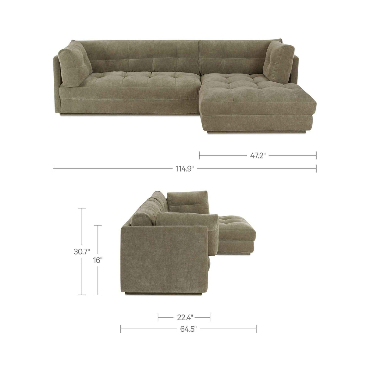 Mischa Sage Green Right Sectional by Moe's Home at Eve Furniture