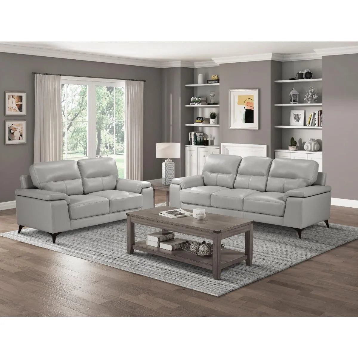 Mischa Silver Grain Top Grain Leather Loveseat by Homelegance at Eve Furniture