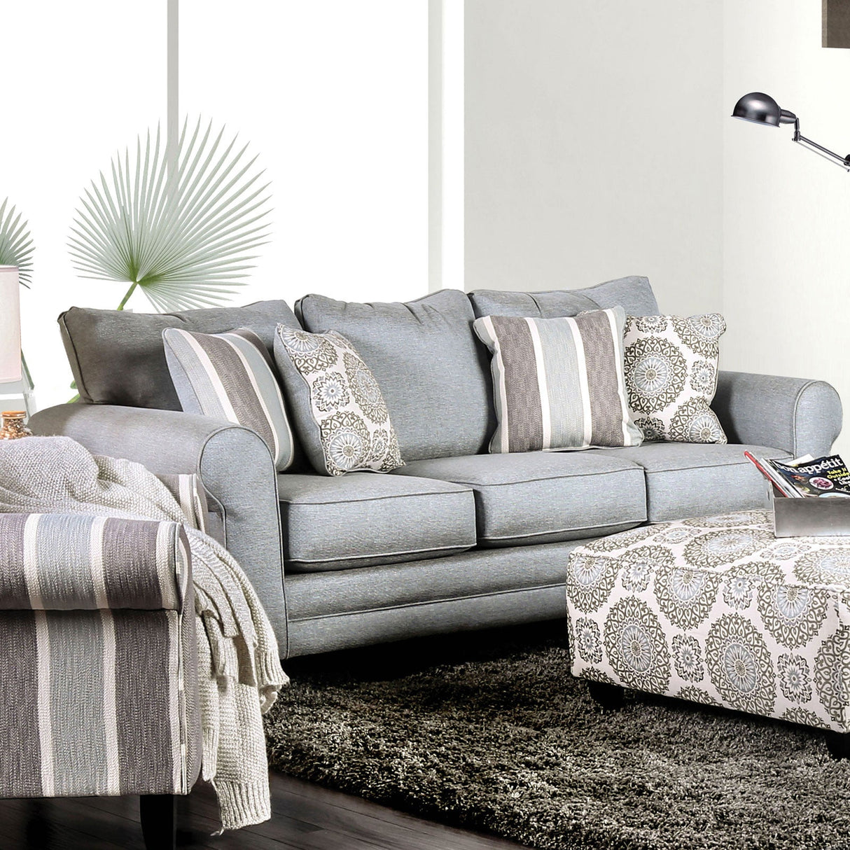 Misty Blue Gray Sofa & Loveseat by Furniture of America at Eve Furniture