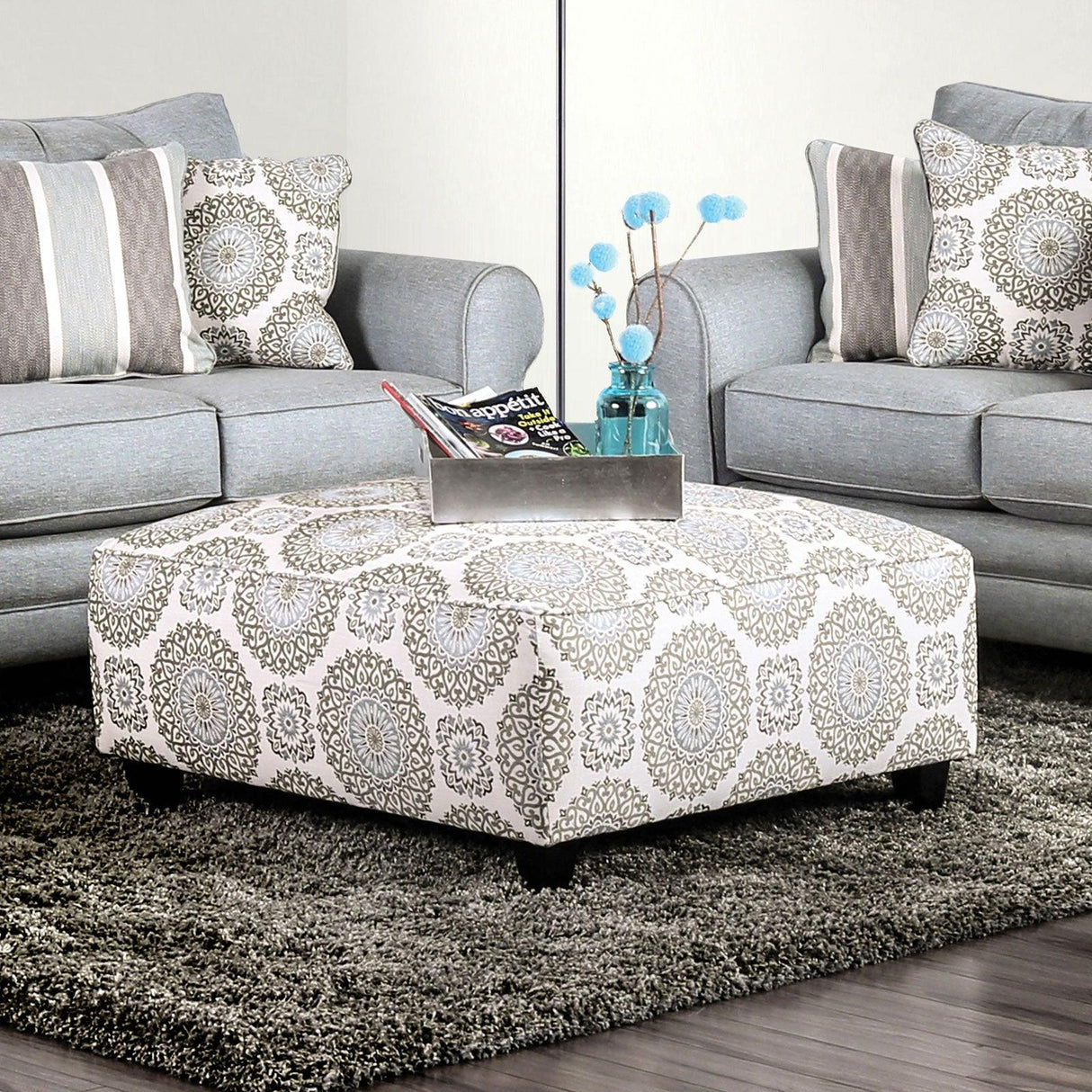 Misty Ivory/Pattern Ottoman by Furniture of America at Eve Furniture
