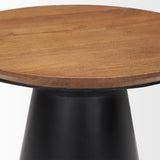 Mitchell 22.0L x 22.0W x 23.0H Black Metal Pedetal Base with Brown Wood Top Side Table by Mercana at Eve Furniture