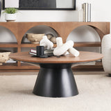 Mitchell 40.0L x 40.0W x 16.0H Black Metal Pedestal Base with Brown Wood Top Coffee Table by Mercana at Eve Furniture