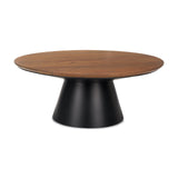 Mitchell 40.0L x 40.0W x 16.0H Black Metal Pedestal Base with Brown Wood Top Coffee Table by Mercana at Eve Furniture
