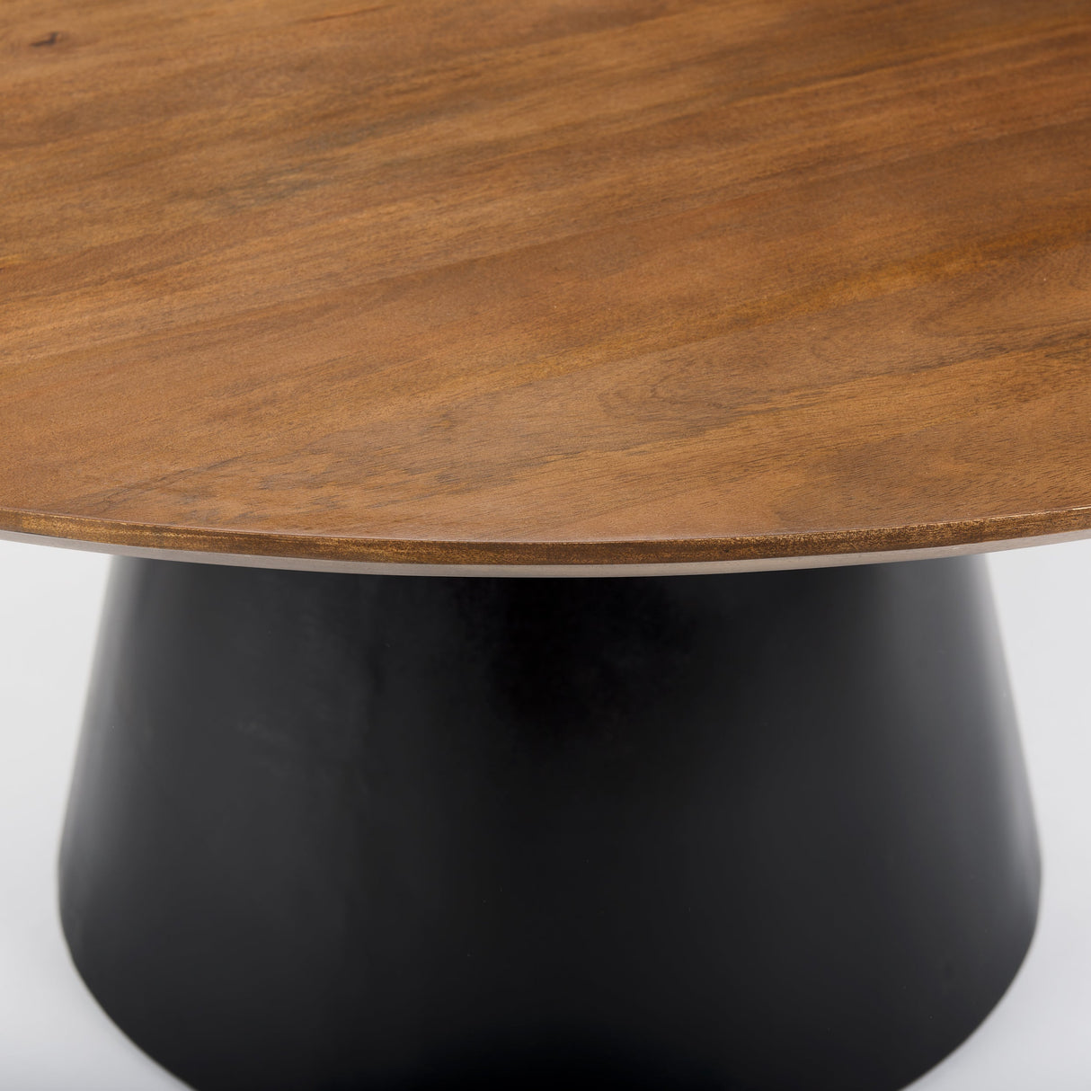 Mitchell Black Metal Pedestal Base with Brown Wood Top Dining Table by Mercana at Eve Furniture