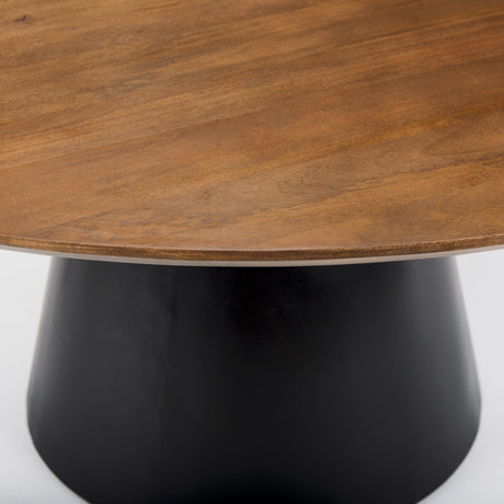 Mitchell Black Metal Pedestal Base with Brown Wood Top Dining Table by Mercana at Eve Furniture