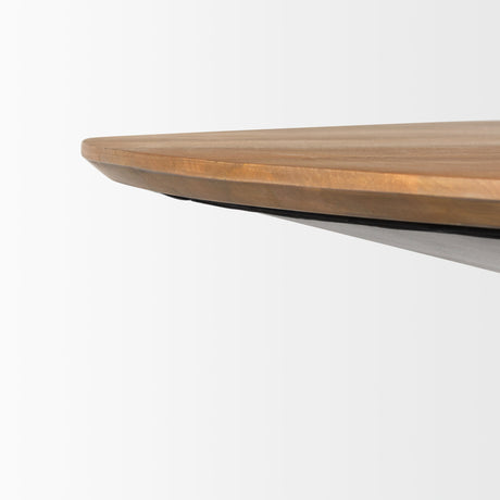 Mitchell Black Metal Pedestal Base with Brown Wood Top Dining Table by Mercana at Eve Furniture