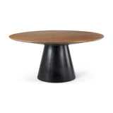 Mitchell Black Metal Pedestal Base with Brown Wood Top Dining Table by Mercana at Eve Furniture