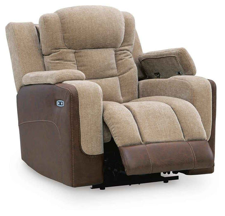 Mixed Motion Brownstone Power Recliner by Ashley at Eve Furniture