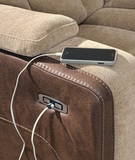 Mixed Motion Brownstone Power Recliner by Ashley at Eve Furniture