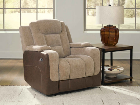 Mixed Motion Brownstone Power Recliner by Ashley at Eve Furniture