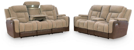 Mixed Motion Brownstone Power Reclining Living Room Set by Ashley at Eve Furniture