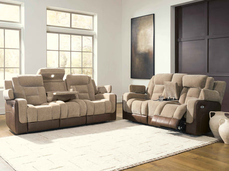 Mixed Motion Brownstone Power Reclining Living Room Set by Ashley at Eve Furniture