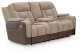 Mixed Motion Brownstone Power Reclining Loveseat with Console by Ashley at Eve Furniture