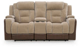Mixed Motion Brownstone Power Reclining Loveseat with Console by Ashley at Eve Furniture