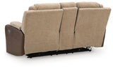 Mixed Motion Brownstone Power Reclining Loveseat with Console by Ashley at Eve Furniture