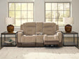 Mixed Motion Brownstone Power Reclining Loveseat with Console by Ashley at Eve Furniture