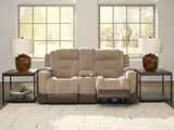 Mixed Motion Brownstone Power Reclining Loveseat with Console by Ashley at Eve Furniture
