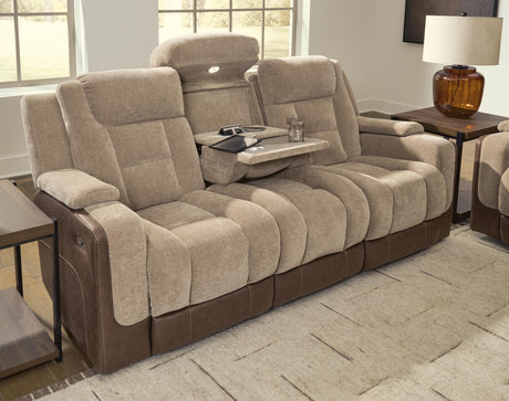 Mixed Motion Brownstone Power Reclining Sofa by Ashley at Eve Furniture