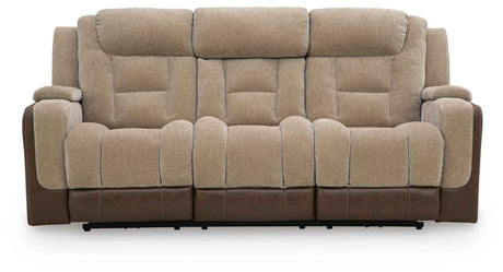 Mixed Motion Brownstone Power Reclining Sofa by Ashley at Eve Furniture