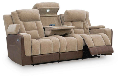 Mixed Motion Brownstone Power Reclining Sofa by Ashley at Eve Furniture