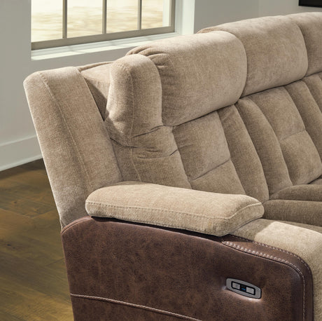 Mixed Motion Brownstone Power Reclining Sofa by Ashley at Eve Furniture