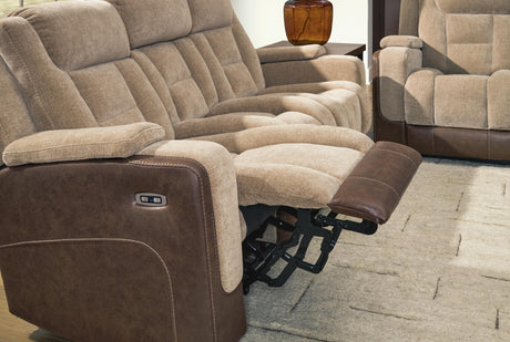 Mixed Motion Brownstone Power Reclining Sofa by Ashley at Eve Furniture