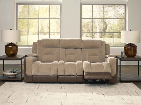 Mixed Motion Brownstone Power Reclining Sofa by Ashley at Eve Furniture