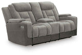 Mixed Motion Shadow Power Reclining Loveseat with Console by Ashley at Eve Furniture