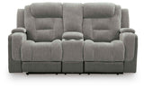 Mixed Motion Shadow Power Reclining Loveseat with Console by Ashley at Eve Furniture