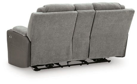 Mixed Motion Shadow Power Reclining Loveseat with Console by Ashley at Eve Furniture