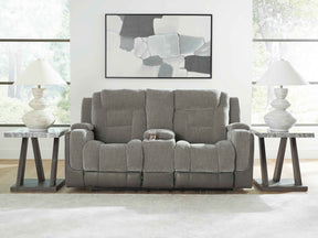 Mixed Motion Shadow Power Reclining Loveseat with Console by Ashley at Eve Furniture