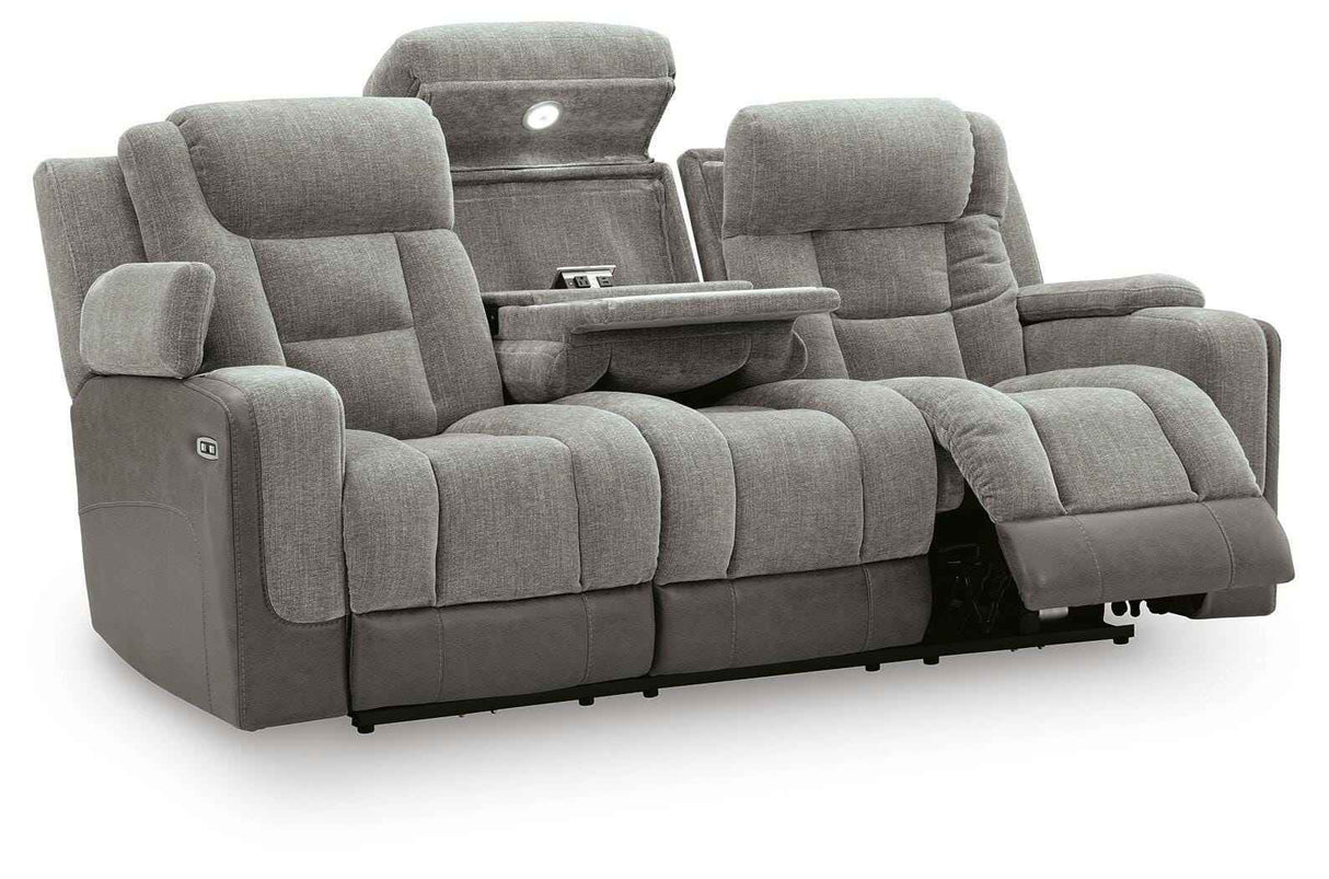 Mixed Motion Shadow Power Reclining Sofa by Ashley at Eve Furniture