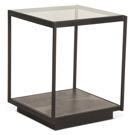 Moab 18" Side Table with Glass Top in Oxidized Black by Home Trends & Design at Eve Furniture