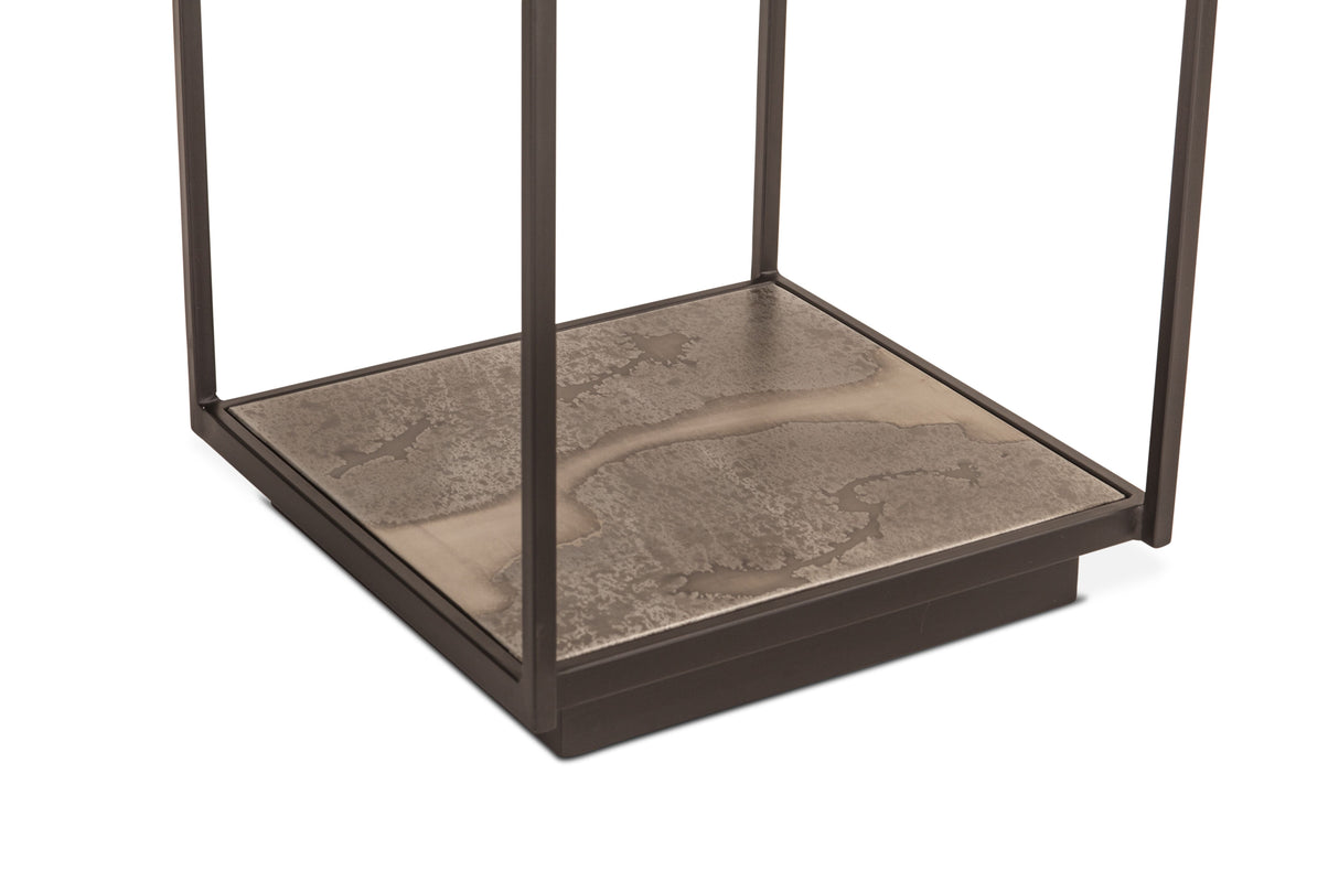 Moab 18" Side Table with Glass Top in Oxidized Black by Home Trends & Design at Eve Furniture
