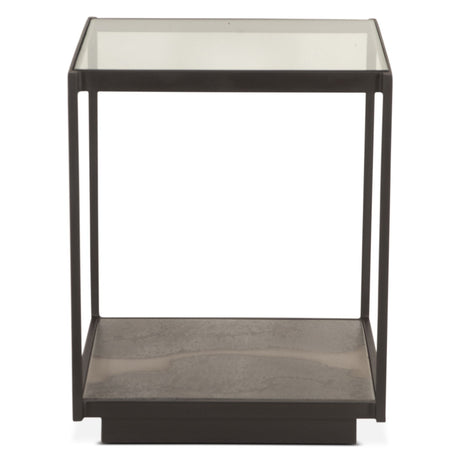 Moab 18" Side Table with Glass Top in Oxidized Black by Home Trends & Design at Eve Furniture