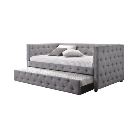 Mockern Gray Tufted Upholstered Daybed with Trundle by Coaster at Eve Furniture