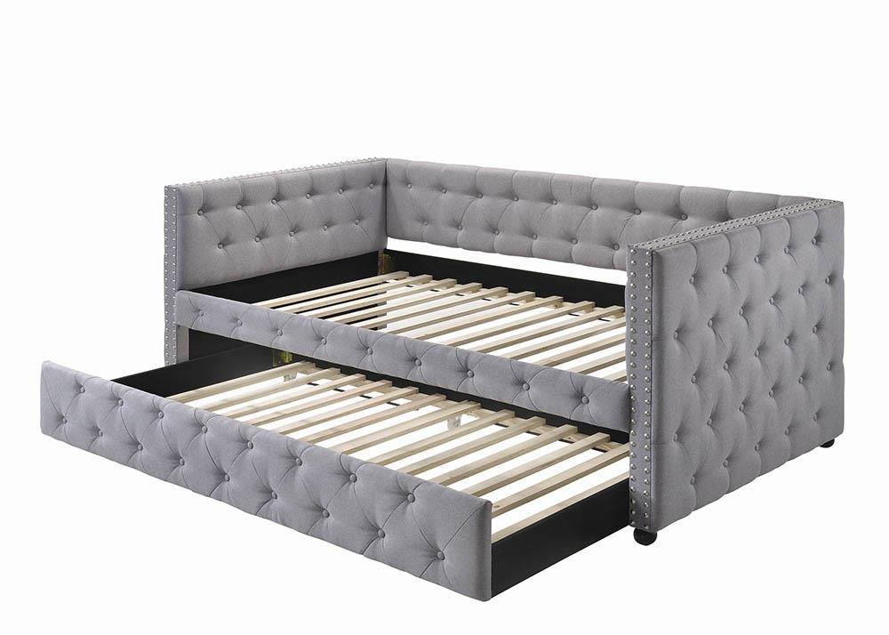 Mockern Gray Tufted Upholstered Daybed with Trundle by Coaster at Eve Furniture