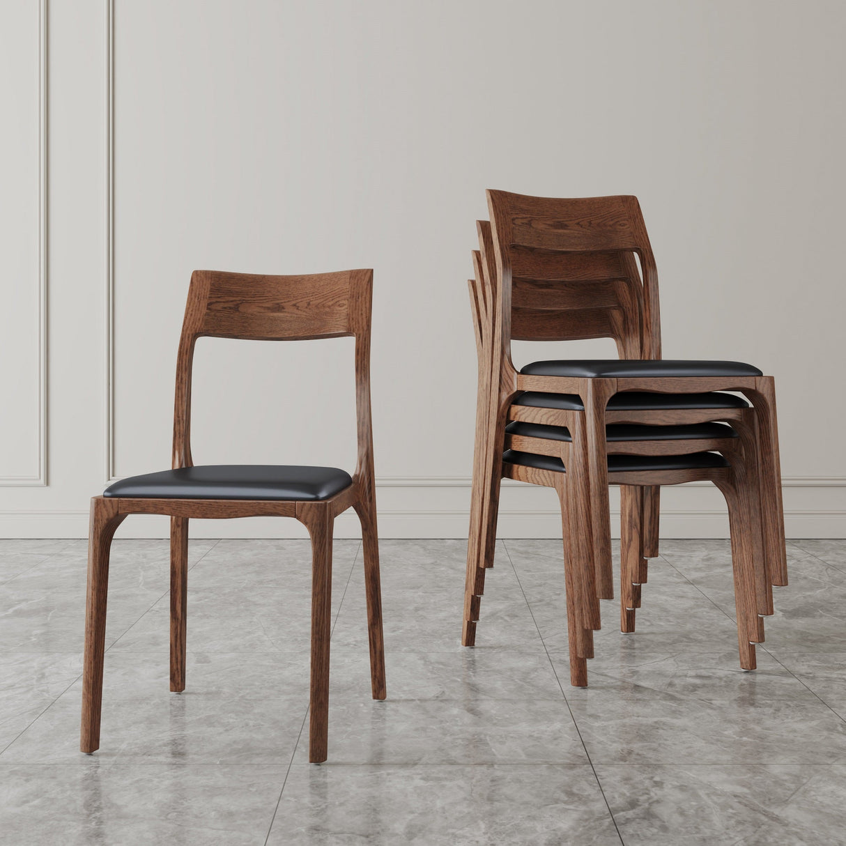 Moderno Stackable Dining Chair in Walnut and Black (Set of 4) by Manhattan Comfort at Eve Furniture