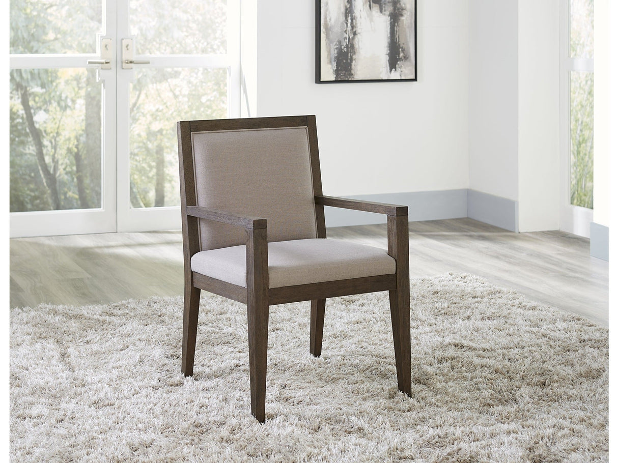 Modesto Wood Frame Upholstered Arm Chair in Koala Linen and French Roast (Set of 2) by Modus Furniture at Eve Furniture