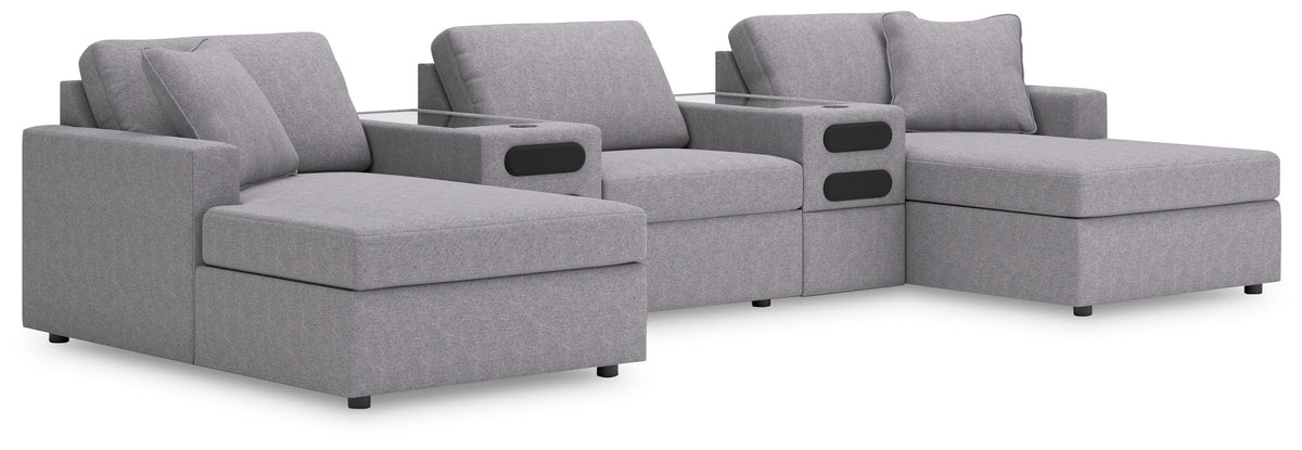 Modmax Granite 5-Piece Double Storage Chaise Sectional with Audio Consoles by Ashley at Eve Furniture