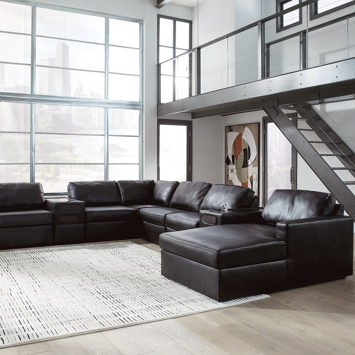 ModMax II Black 8-Piece Sectional with RAF Chaise and Audio Consoles ...