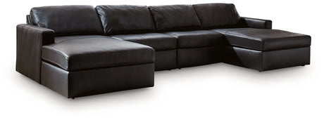 ModMax II Black Leather 4-Piece Double Chaise Sectional by Ashley at Eve Furniture