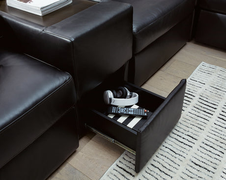 ModMax II Black Leather 8-Piece Sectional with Chaise and Storage Consoles by Ashley at Eve Furniture