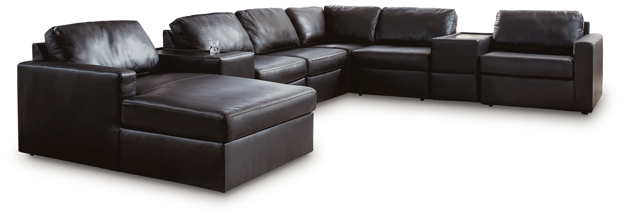 ModMax II Black Leather 8-Piece Sectional with Chaise and Storage Consoles by Ashley at Eve Furniture