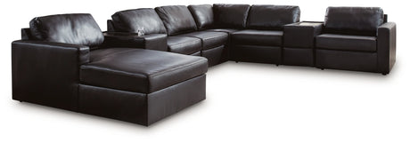 ModMax II Black Leather 8-Piece Sectional with Chaise and Storage Consoles by Ashley at Eve Furniture