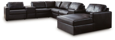 ModMax II Black Leather 8-Piece Sectional with Chaise and Storage Consoles by Ashley at Eve Furniture