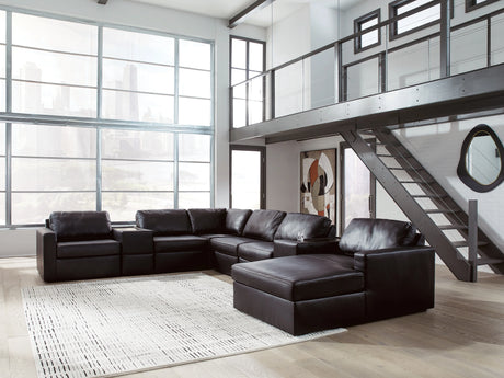 ModMax II Black Leather 8-Piece Sectional with Chaise and Storage Consoles by Ashley at Eve Furniture