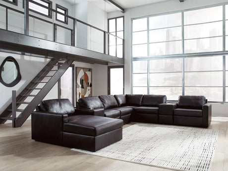 ModMax II Black Leather 8-Piece Sectional with Chaise and Storage Consoles by Ashley at Eve Furniture