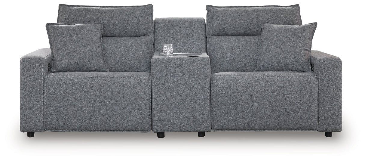 Modmax II Salt and Pepper 3-Piece Power Reclining Loveseat with Console by Ashley at Eve Furniture